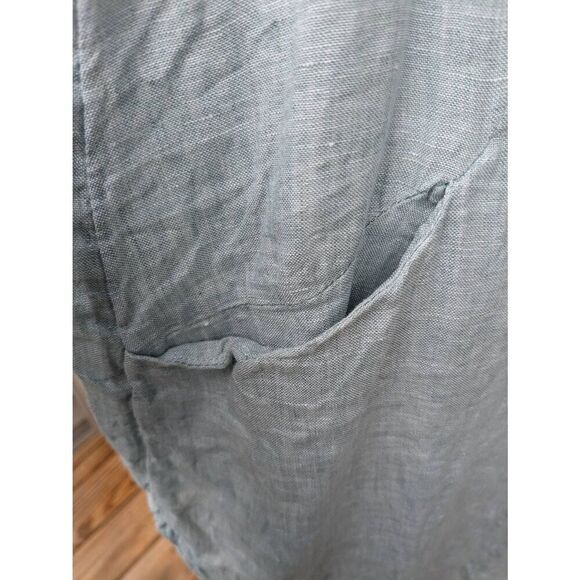 Sigrid Olsen Linen Button Down Shirt V-Neck Roll Up Button Sleeves Green, Size M - Picture 5 of 6
